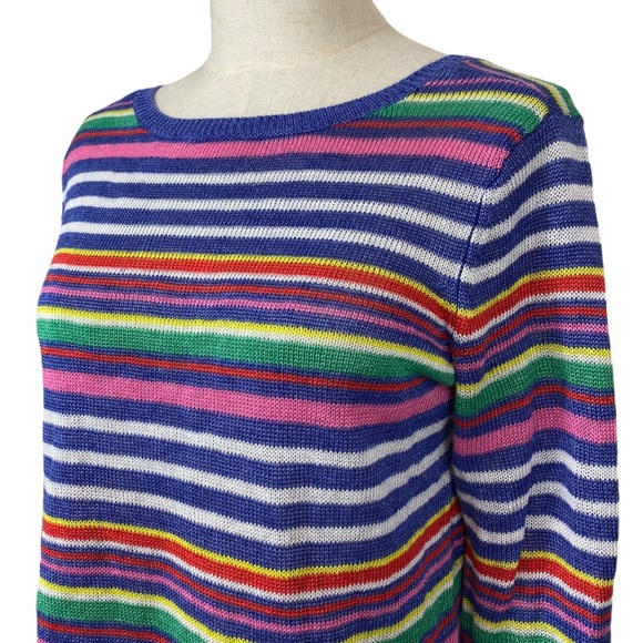 Talbots 100% linen loose knit top Cheerful womens small like new stripes happy - Picture 2 of 4